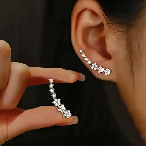 Boucles d'oreilles Fleur Étoile Argentées Zircon