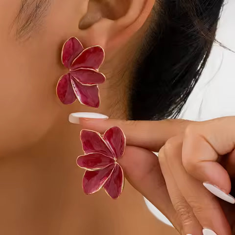 Boucles d'oreilles Fleur Émaillée Goutte d'Huile