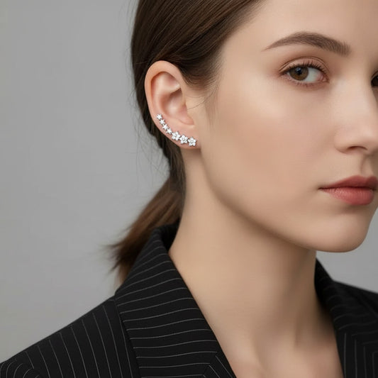 Boucles d'oreilles Fleur Étoile Argentées Zircon