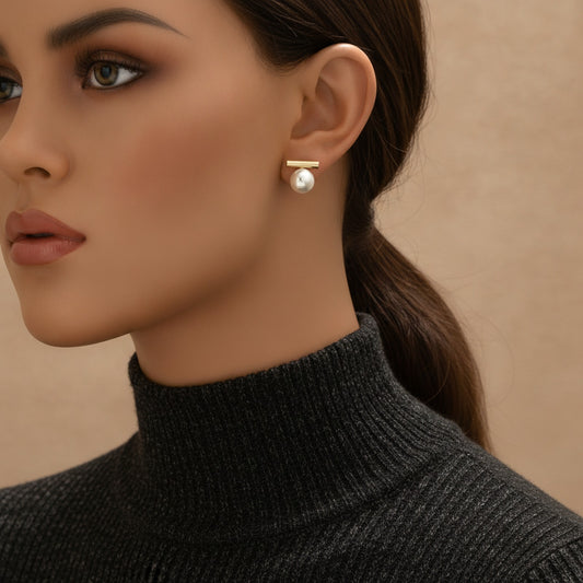 Boucles d'Oreilles Dorées Imitation Perle Chic