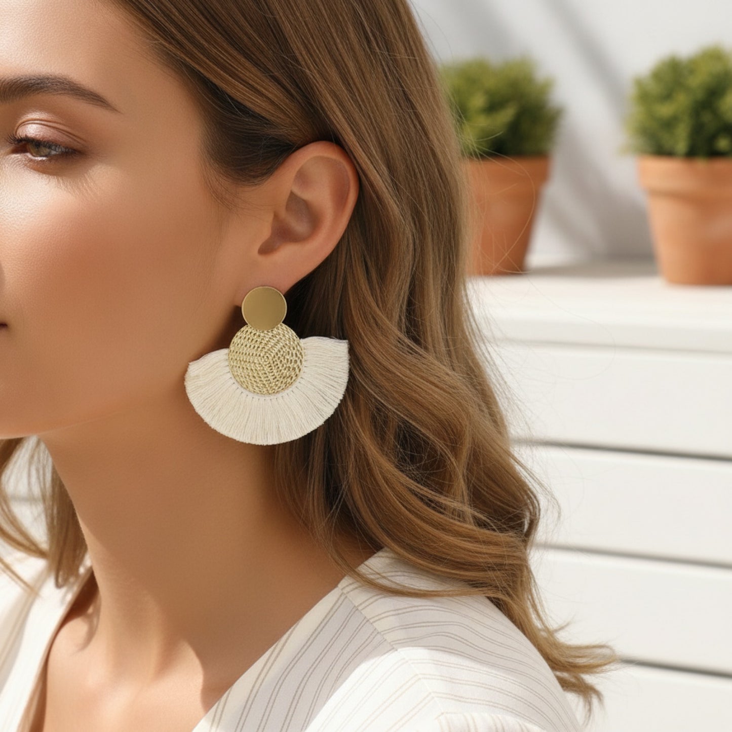 Boucles d'Oreilles Gland Blanc Bohème Chic