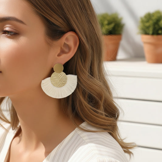 Boucles d'Oreilles Gland Blanc Bohème Chic