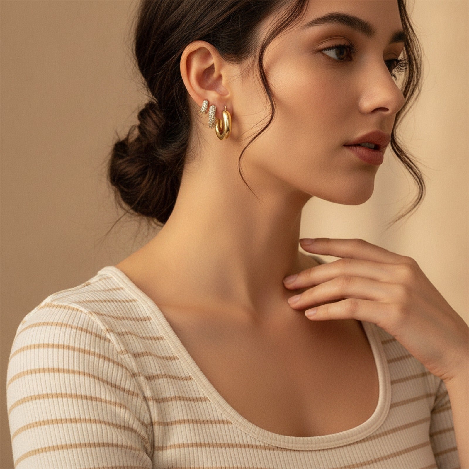 Boucles d'oreilles Huggie Géométriques Zircons Plaqué Or
