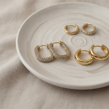 Boucles d'oreilles Huggie Géométriques Zircons Plaqué Or