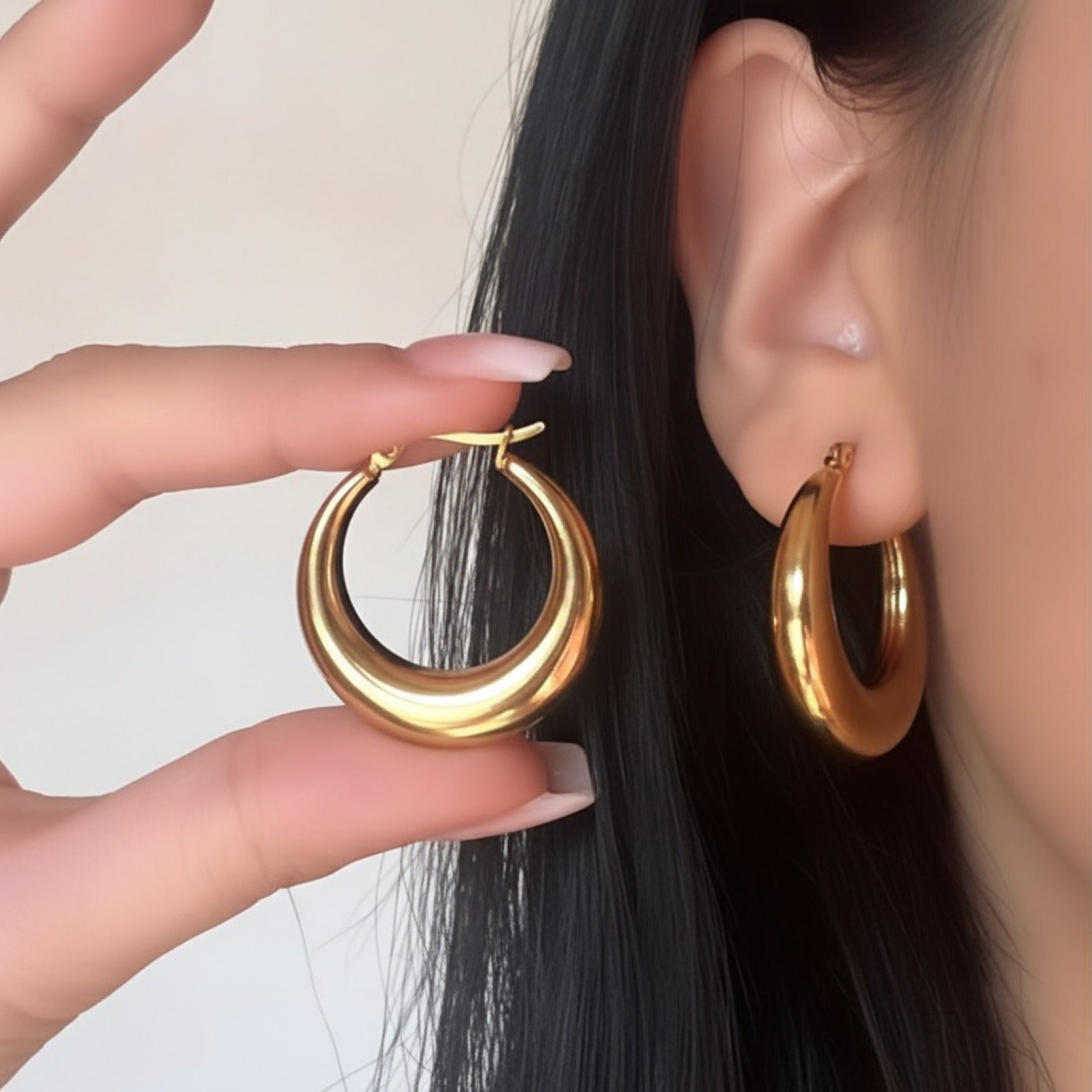 Boucles d'oreilles Grand Cercle Acier Inoxydable Poli