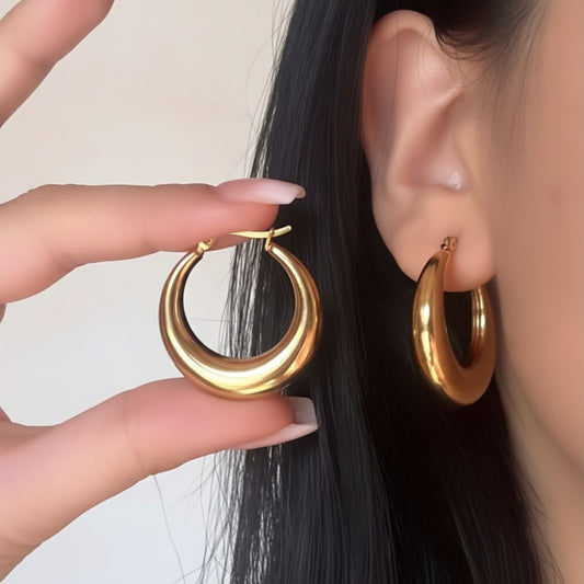 Boucles d'oreilles Grand Cercle Acier Inoxydable Poli