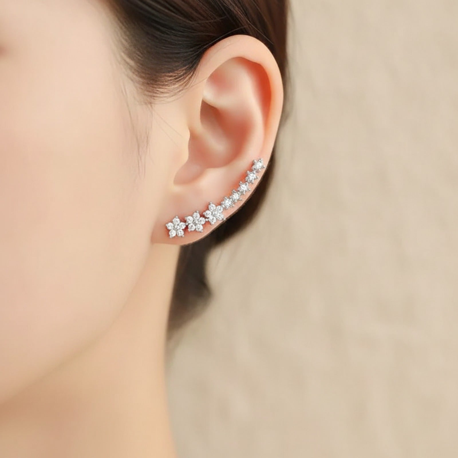 Boucles d'oreilles Fleur Étoile Argentées Zircon