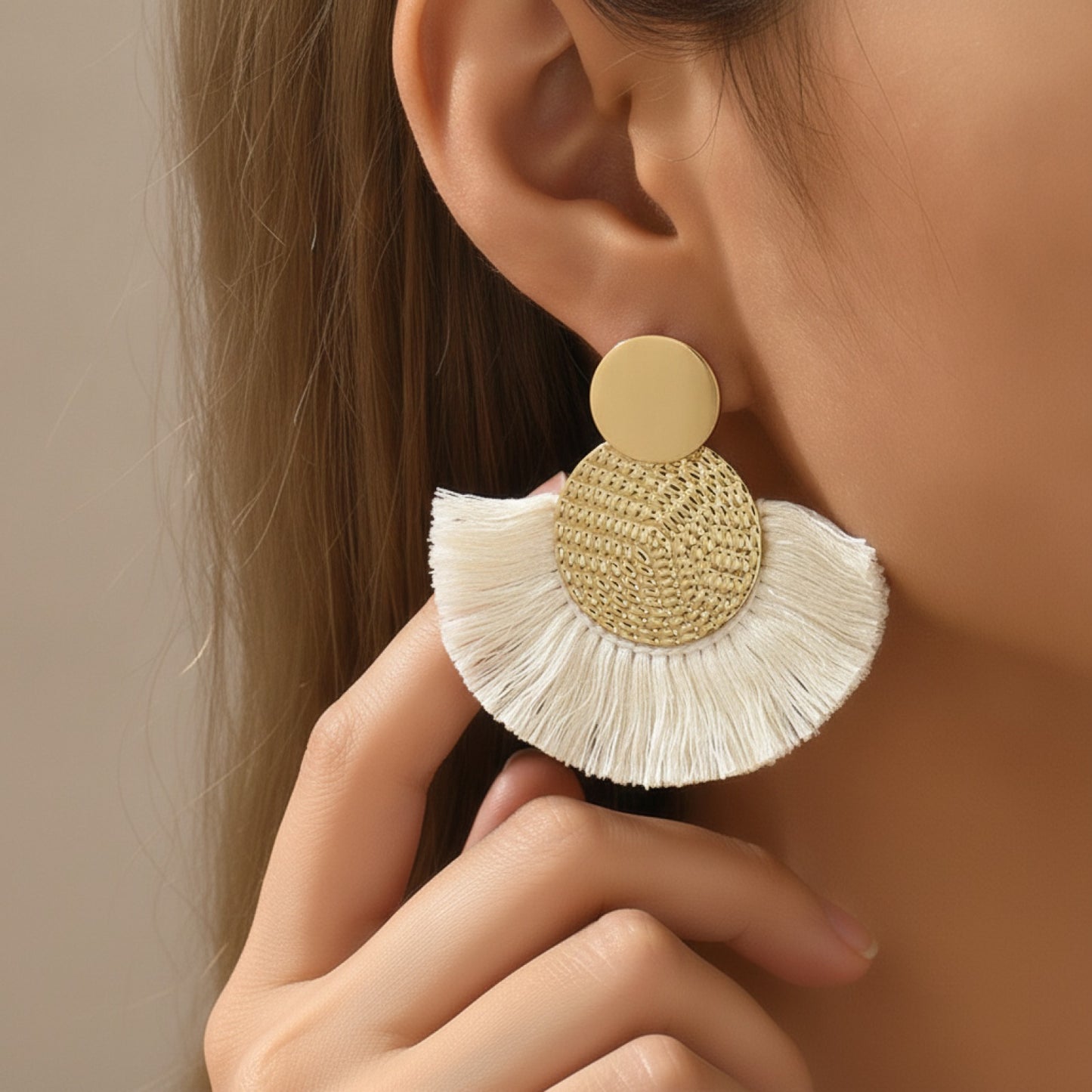 Boucles d'Oreilles Gland Blanc Bohème Chic