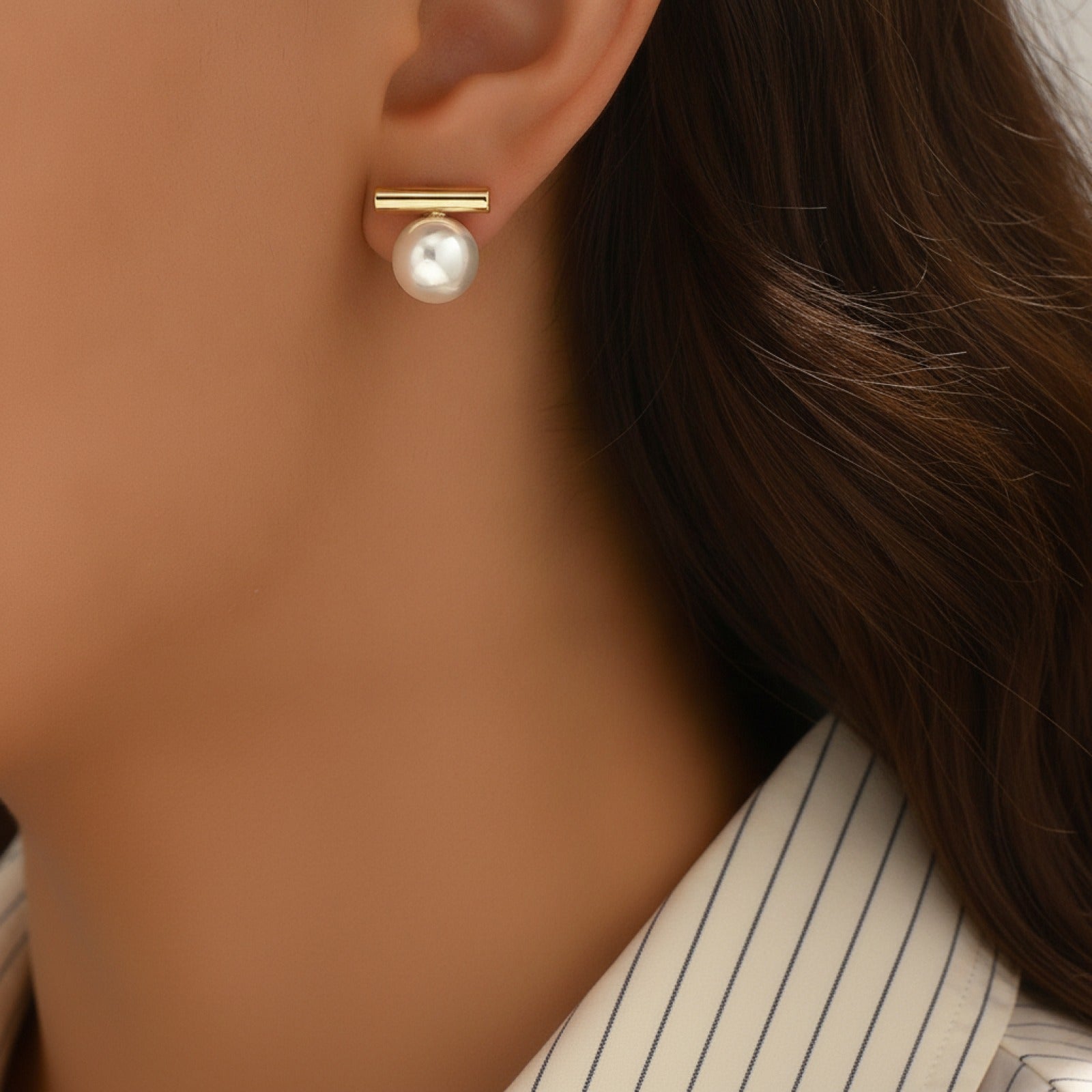 Boucles d'Oreilles Dorées Imitation Perle Chic