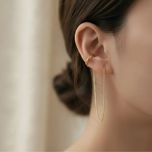 Boucle d'oreille Clip Minimaliste Chaîne Os