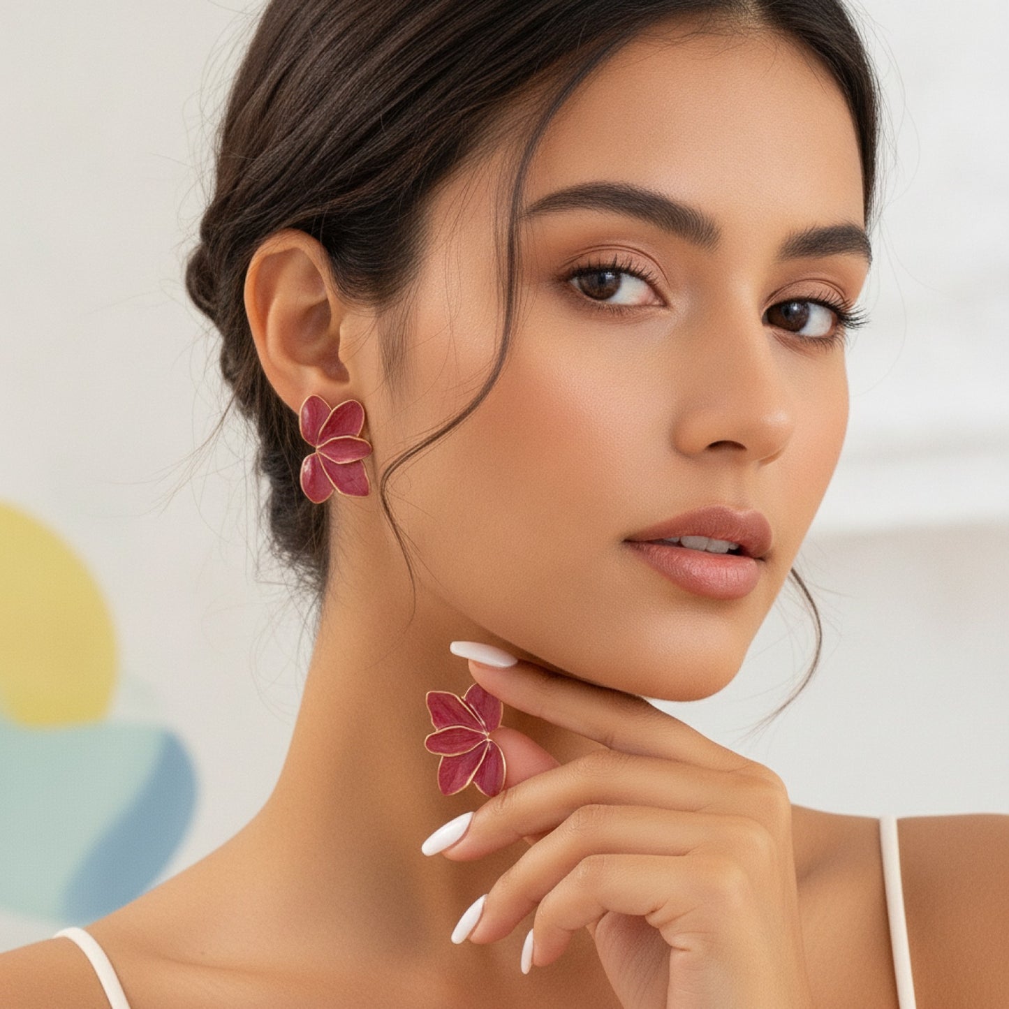Boucles d'oreilles Fleur Émaillée Goutte d'Huile
