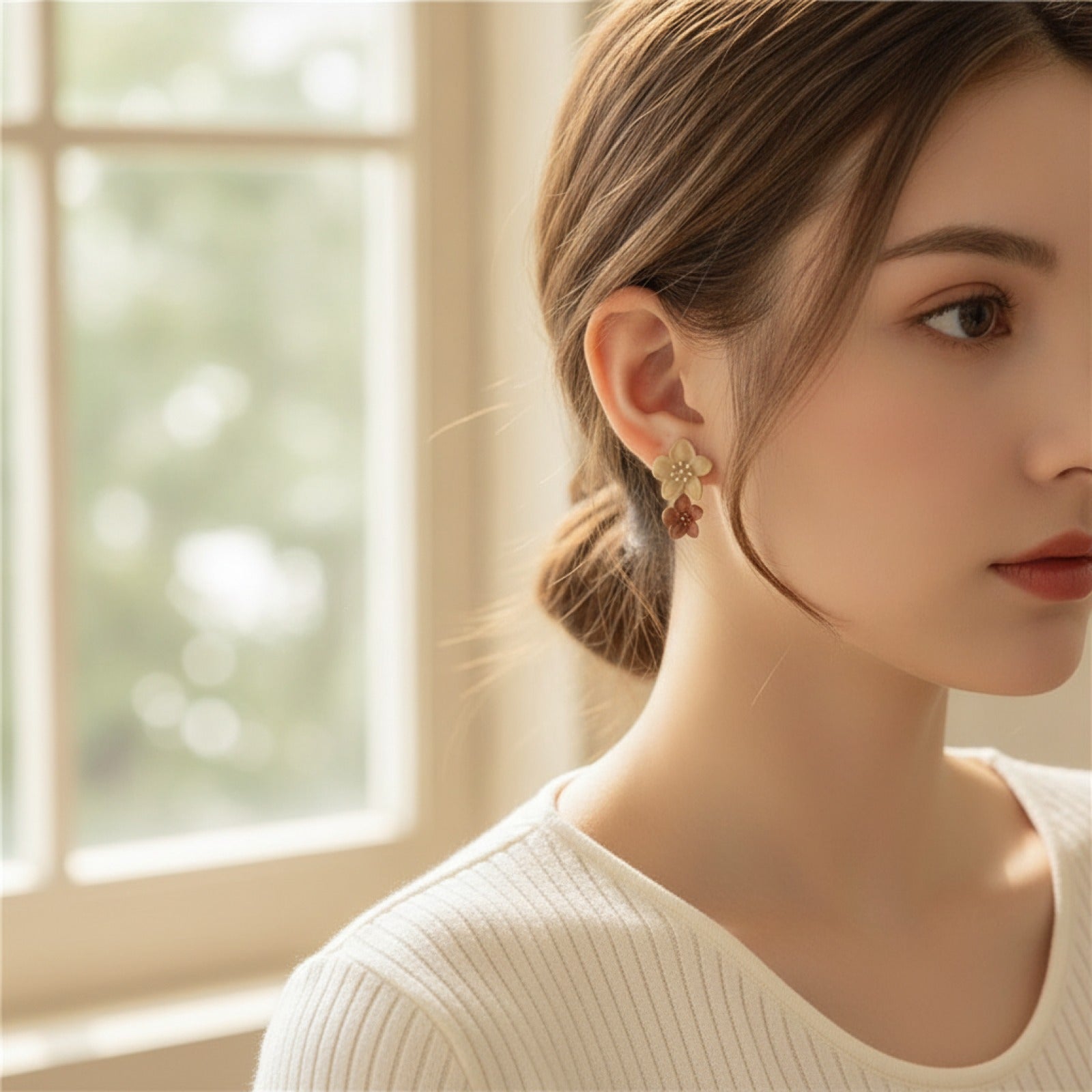 Boucles d'oreilles pendantes Fleur de Café - Chic Coréen