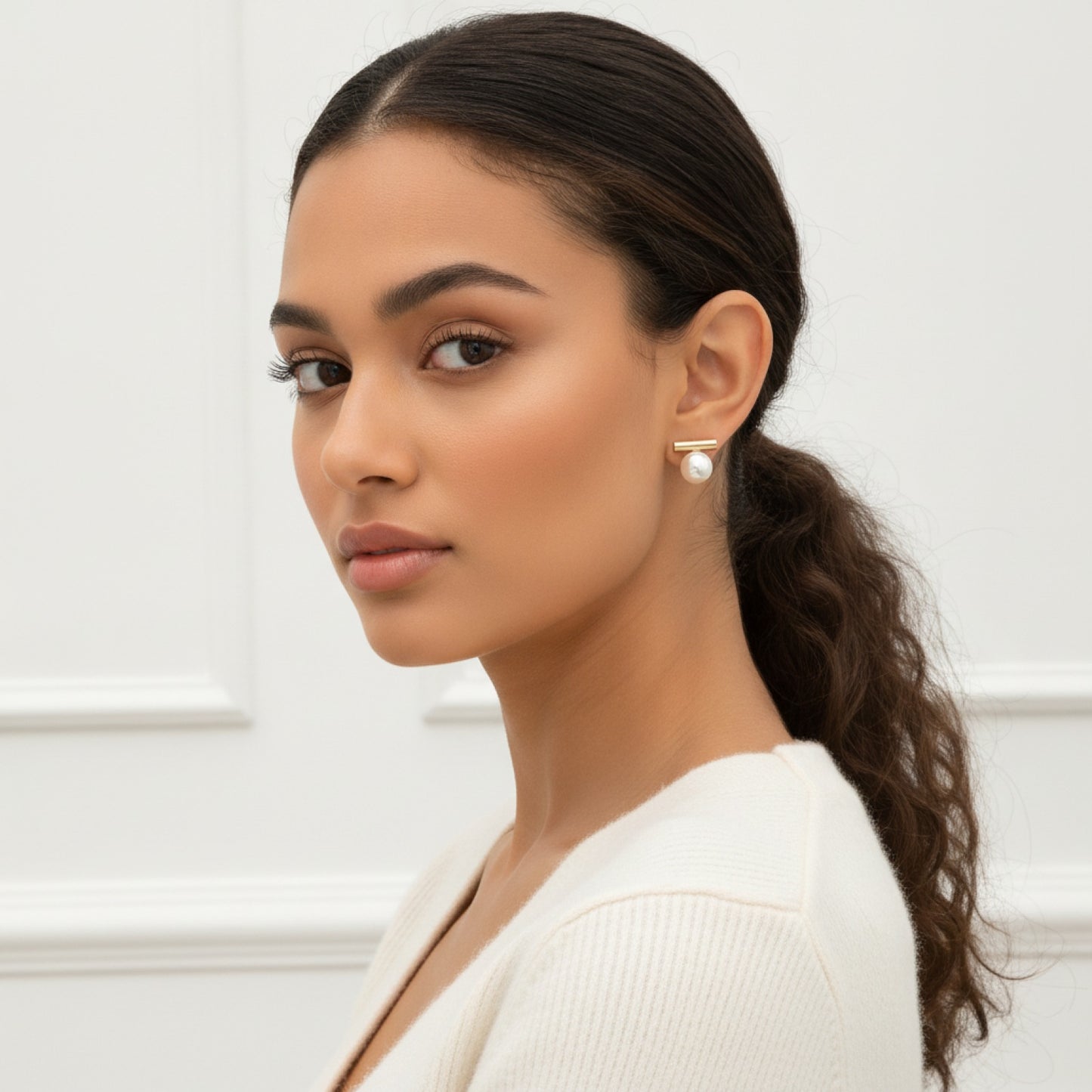 Boucles d'Oreilles Dorées Imitation Perle Chic
