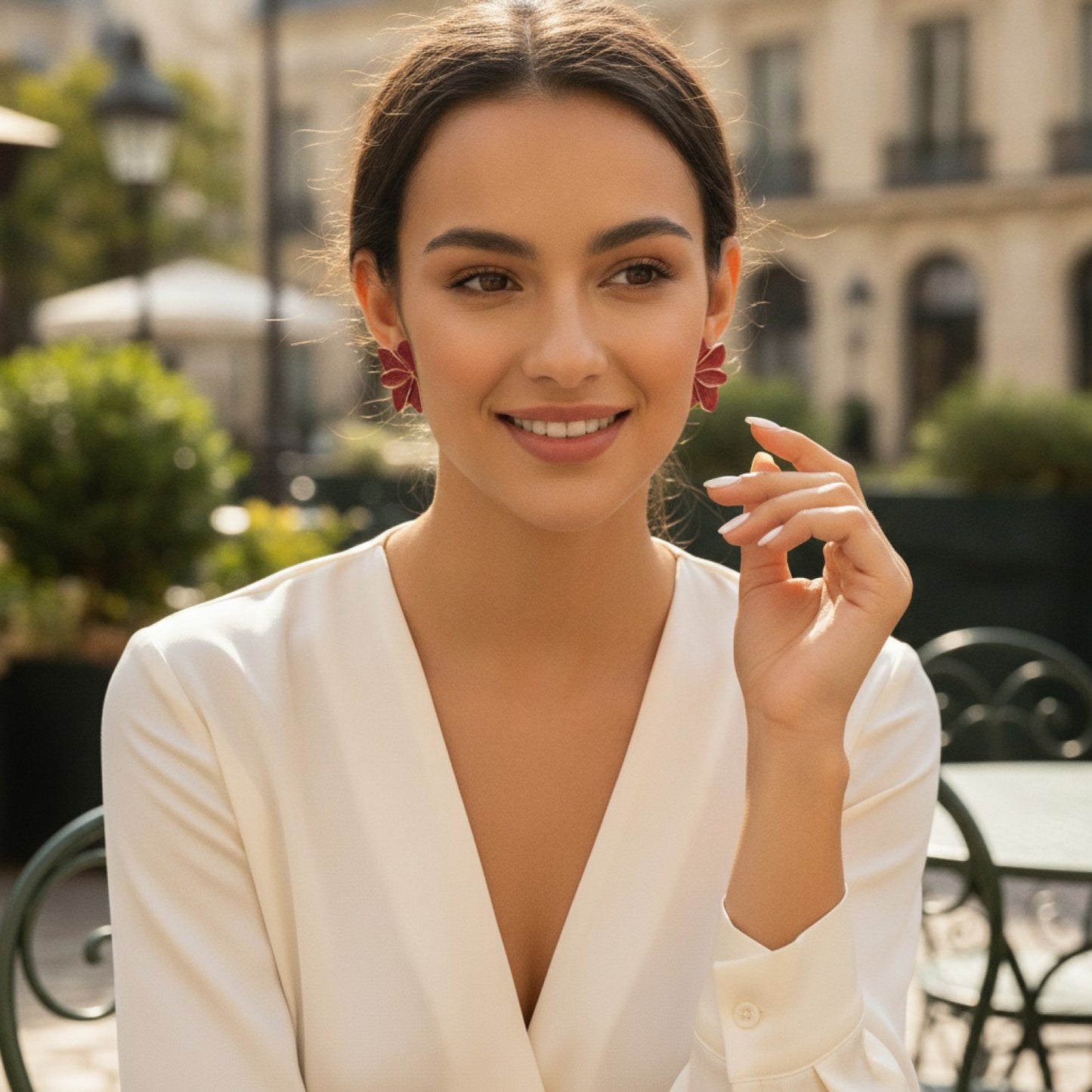 Boucles d'oreilles Fleur Émaillée Goutte d'Huile