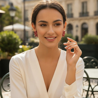 Boucles d'oreilles Fleur Émaillée Goutte d'Huile