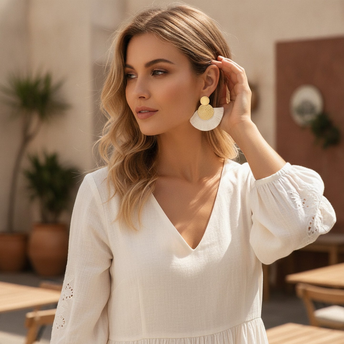 Boucles d'Oreilles Gland Blanc Bohème Chic