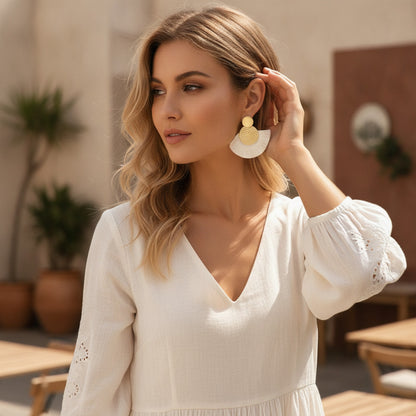 Boucles d'Oreilles Gland Blanc Bohème Chic