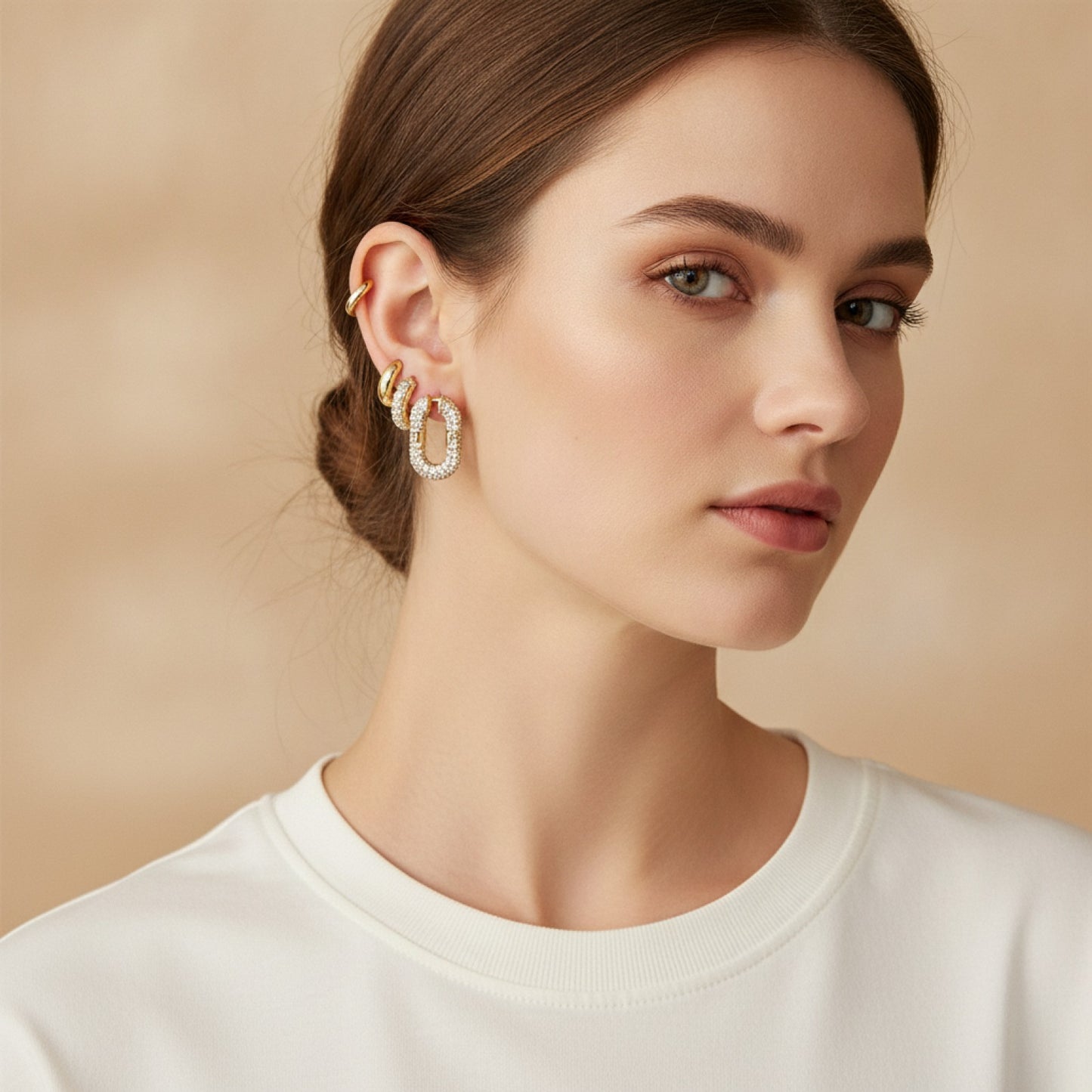Boucles d'oreilles Huggie Géométriques Zircons Plaqué Or
