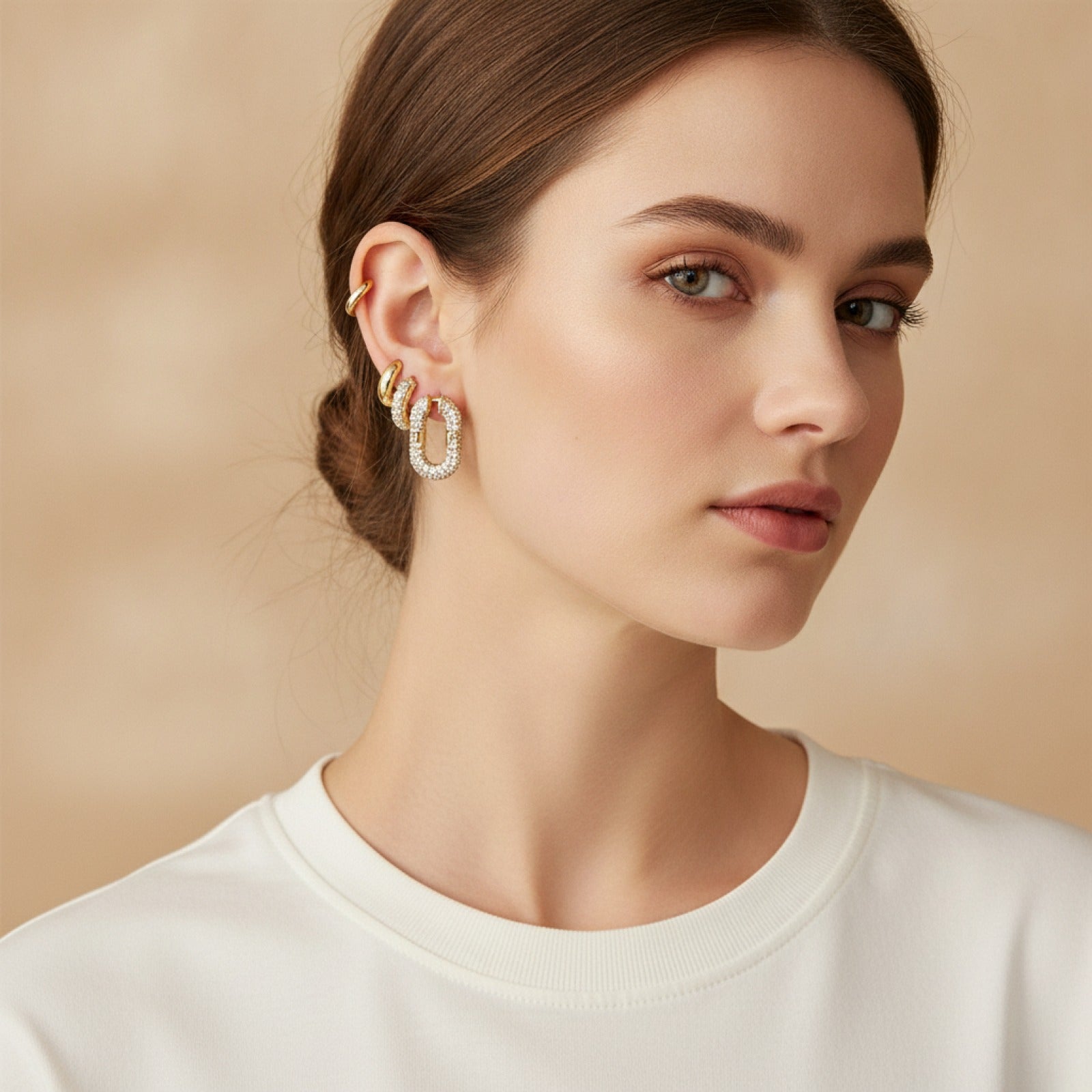 Boucles d'oreilles Huggie Géométriques Zircons Plaqué Or