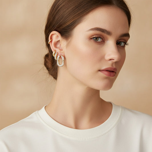 Boucles d'oreilles Huggie Géométriques Zircons Plaqué Or